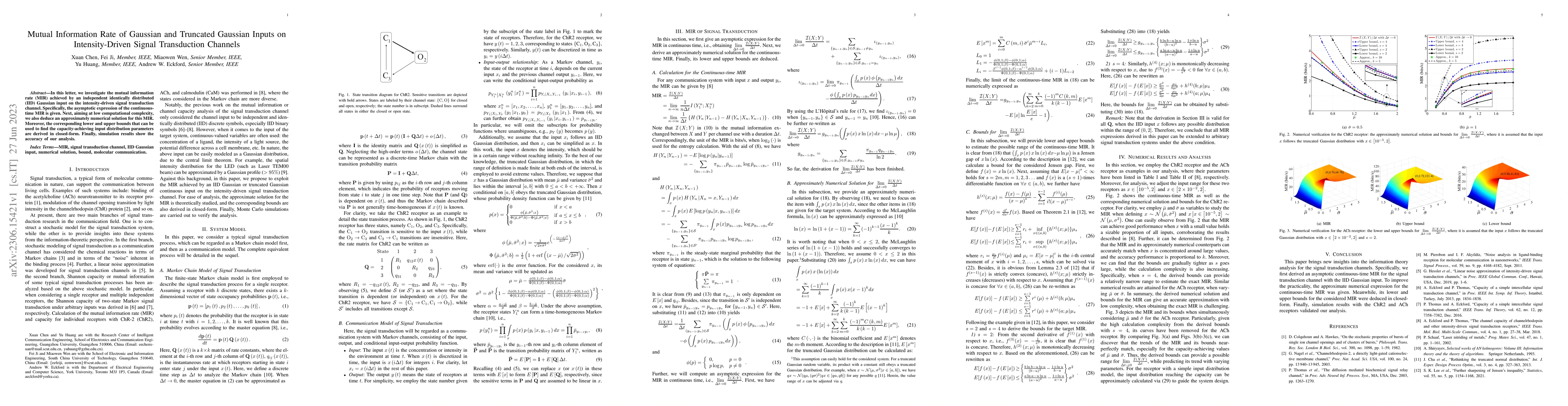 Thumbnail for Mutual Information Rate of Gaussian and Truncated Gaussian Inputs on
  Intensity-Driven Signal Transduction Channels