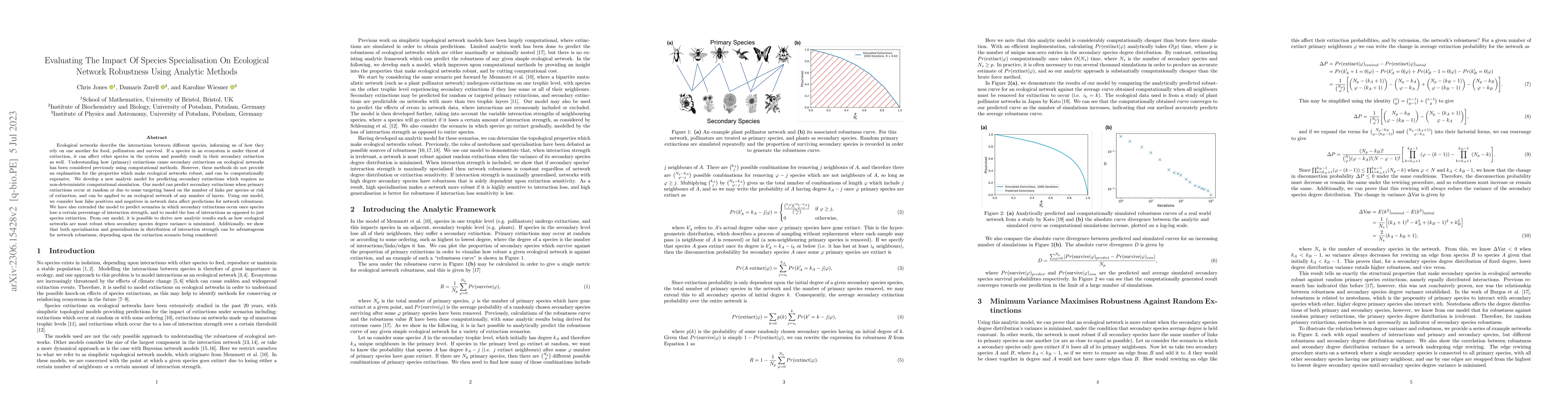 Thumbnail for Evaluating The Impact Of Species Specialisation On Ecological Network
  Robustness Using Analytic Methods