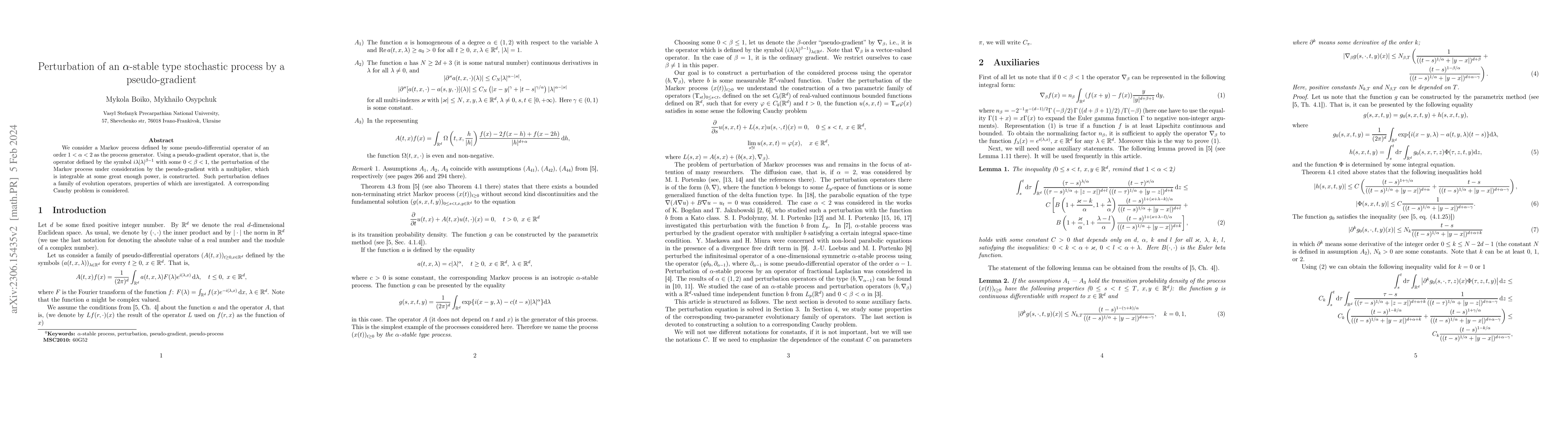 Thumbnail for Perturbation of an alpha-stable type stochastic process by a
  pseudo-gradient