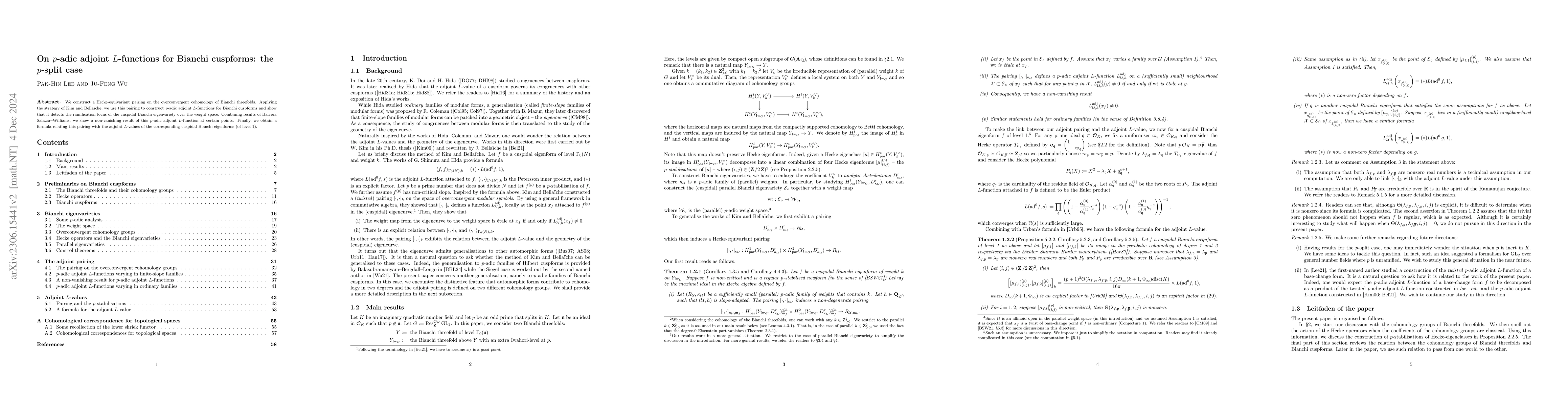 Thumbnail for On $p$-adic adjoint $L$-functions for Bianchi cuspforms: the $p$-split
  case