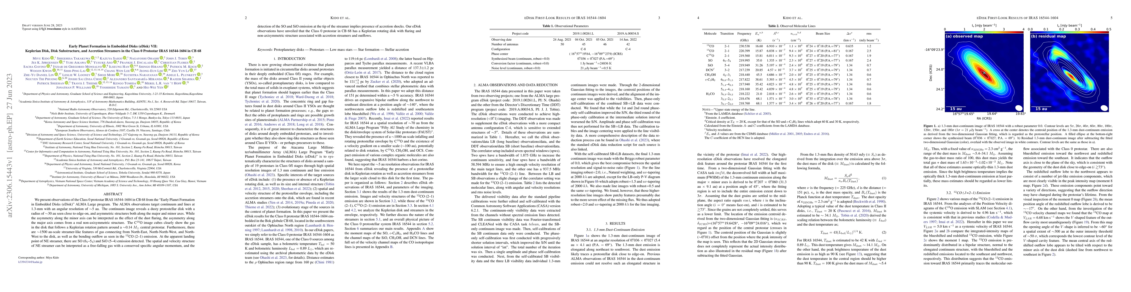 Thumbnail for Early Planet Formation in Embedded Disks (eDisk). VII. Keplerian Disk,
  Disk Substructure, and Accretion Streamers in the Class 0 Protostar IRAS
  16544-1604 in CB 68