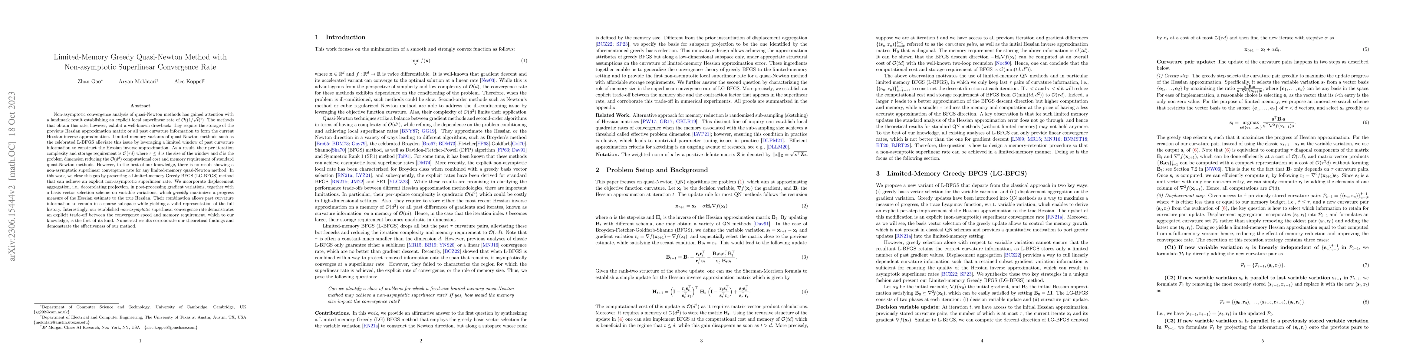 Thumbnail for Limited-Memory Greedy Quasi-Newton Method with Non-asymptotic
  Superlinear Convergence Rate