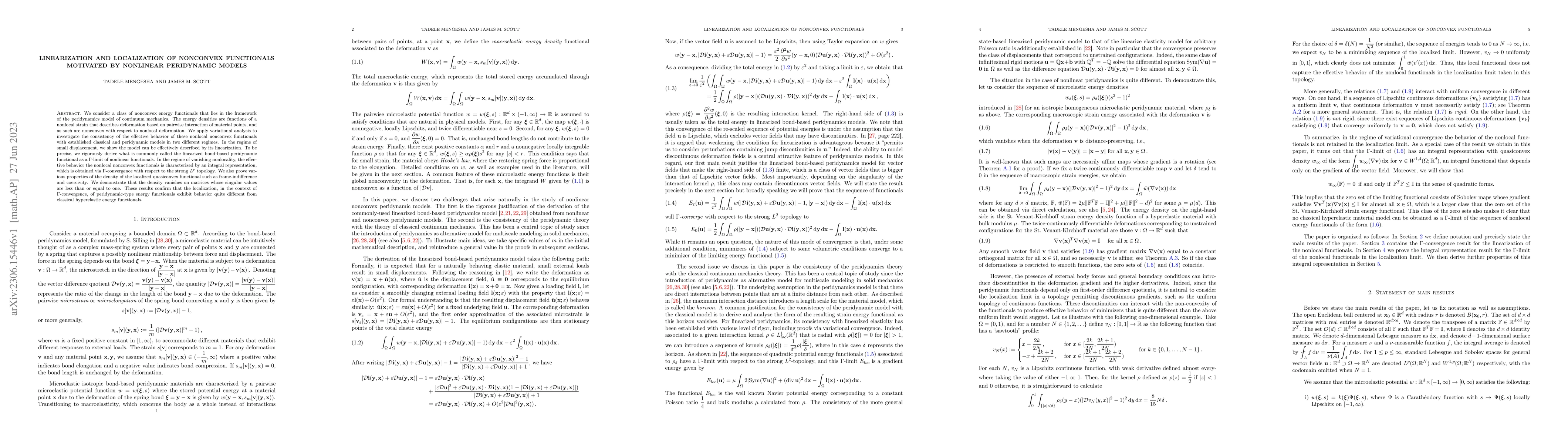 Thumbnail for Linearization and localization of nonconvex functionals motivated by
  nonlinear peridynamic models