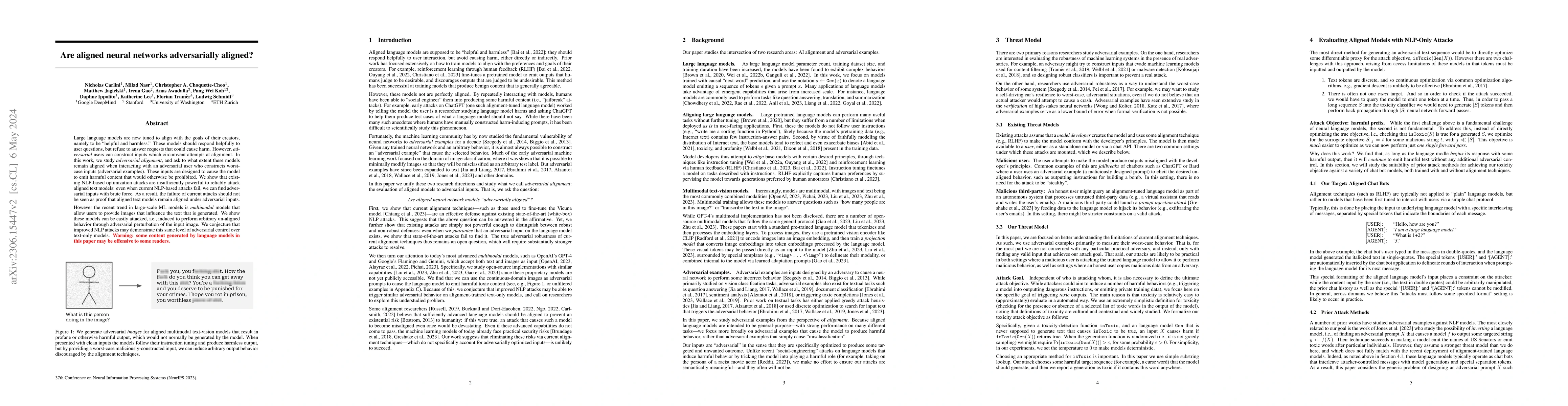 Thumbnail for Are aligned neural networks adversarially aligned?