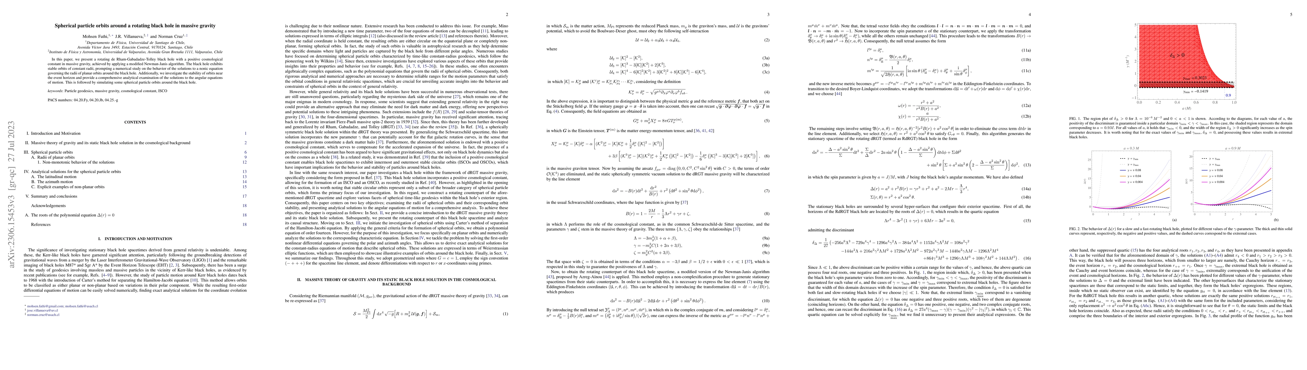 Thumbnail for Spherical particle orbits around a rotating black hole in massive
  gravity