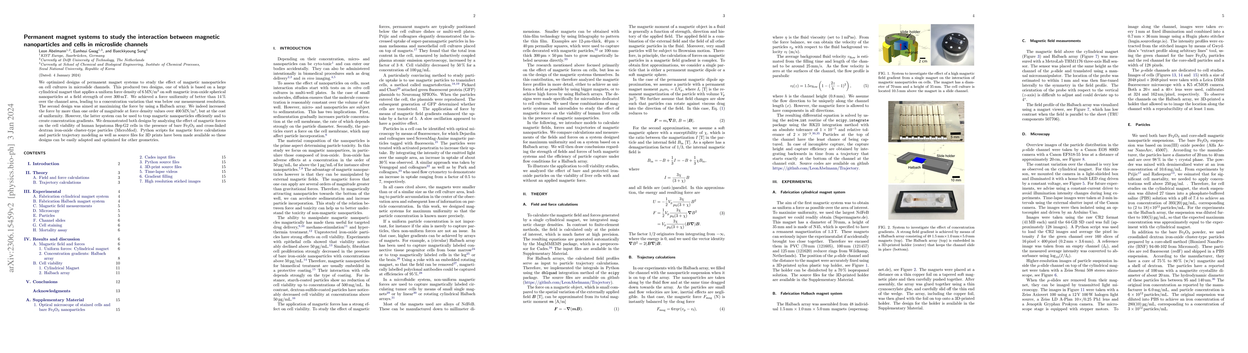 Thumbnail for Permanent magnet systems to study the interaction between magnetic
  nanoparticles and cells in microslide channels