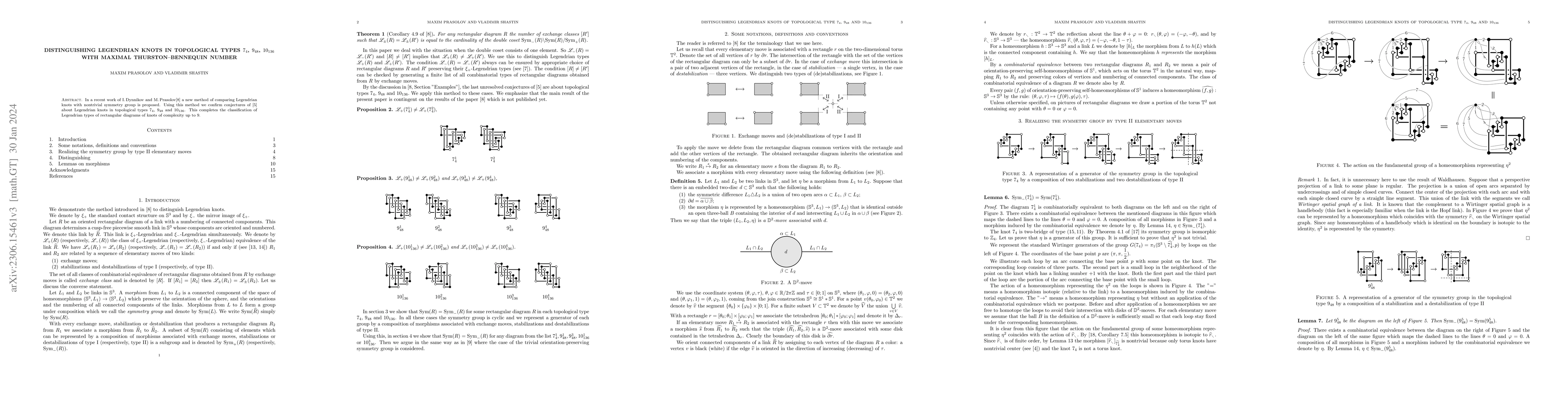 Thumbnail for Distinguishing Legendrian knots of topological type $7_4$, $9_{48}$ and
  $10_{136}$