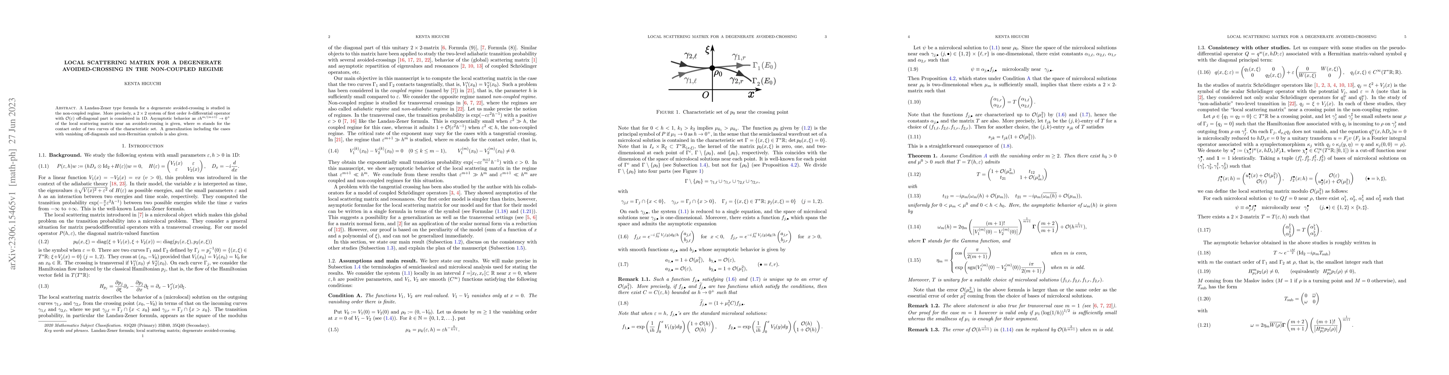 Thumbnail for Local scattering matrix for a degenerate avoided-crossing in the
  non-coupled regime