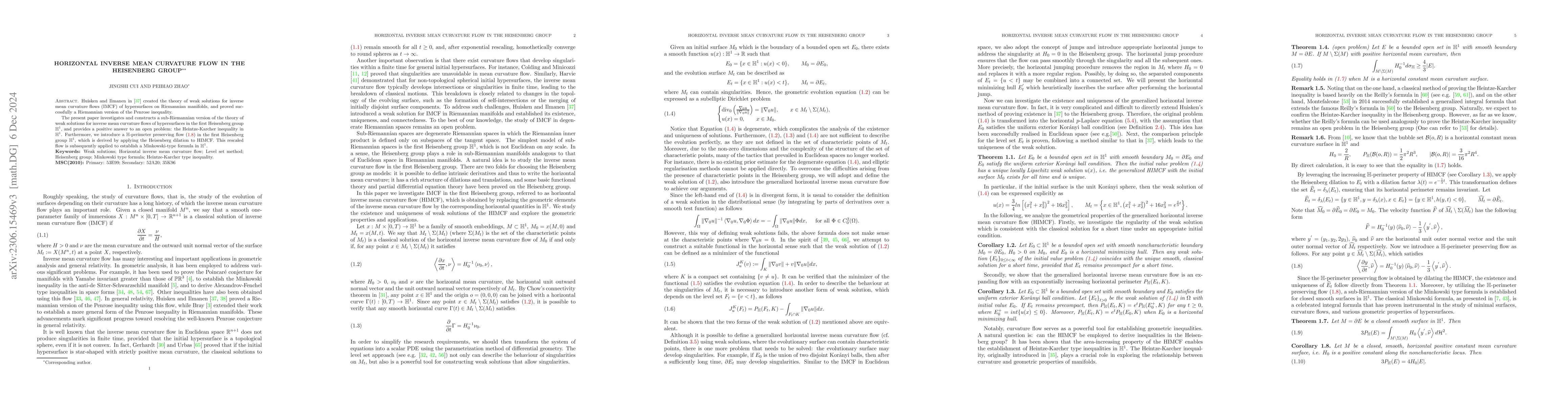 Thumbnail for Horizontal inverse mean curvature flow in the Heisenberg group