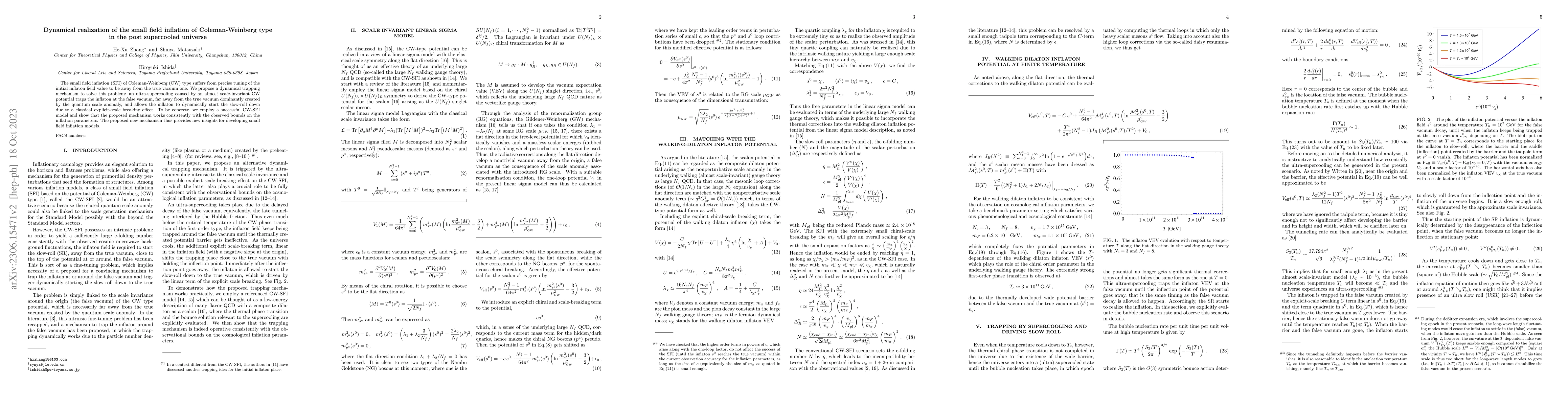 Thumbnail for Dynamical realization of the small field inflation of Coleman-Weinberg
  type in the post supercooled universe