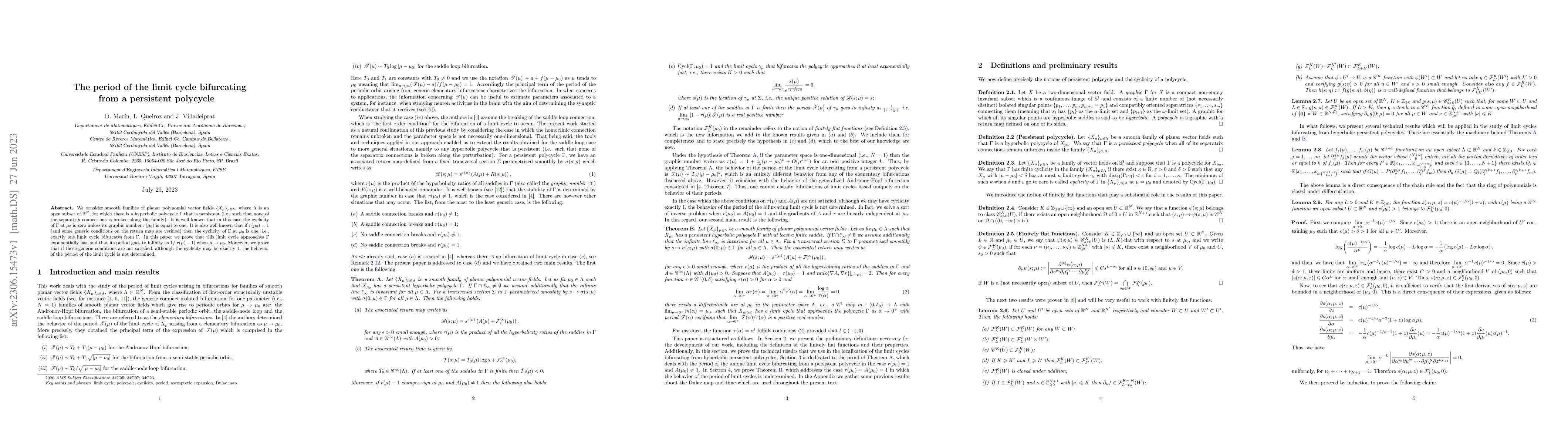 Thumbnail for The period of the limit cycle bifurcating from a persistent polycycle