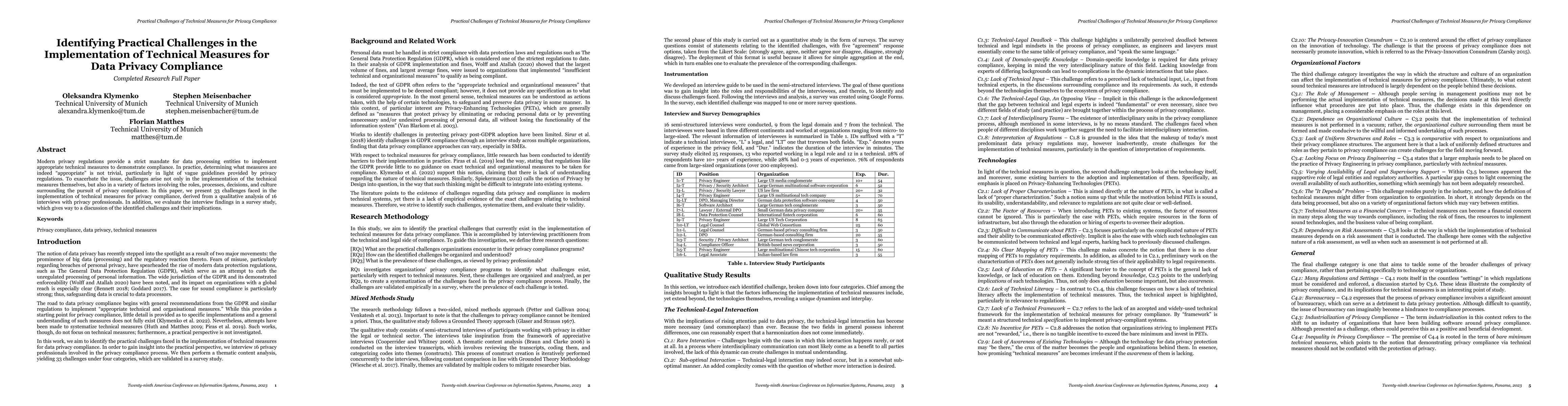 Thumbnail for Identifying Practical Challenges in the Implementation of Technical
  Measures for Data Privacy Compliance