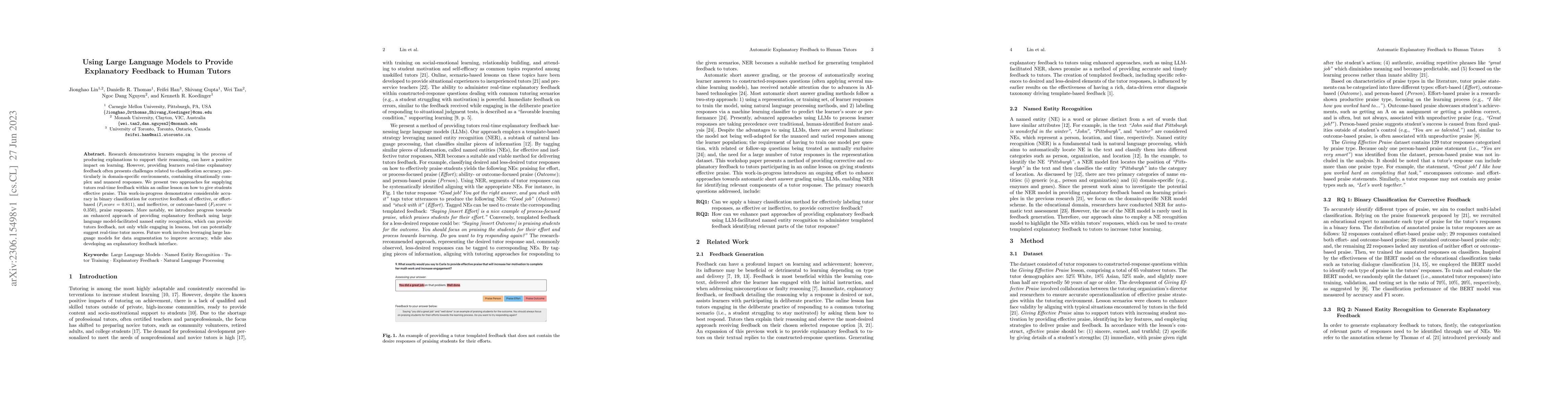 Thumbnail for Using Large Language Models to Provide Explanatory Feedback to Human
  Tutors