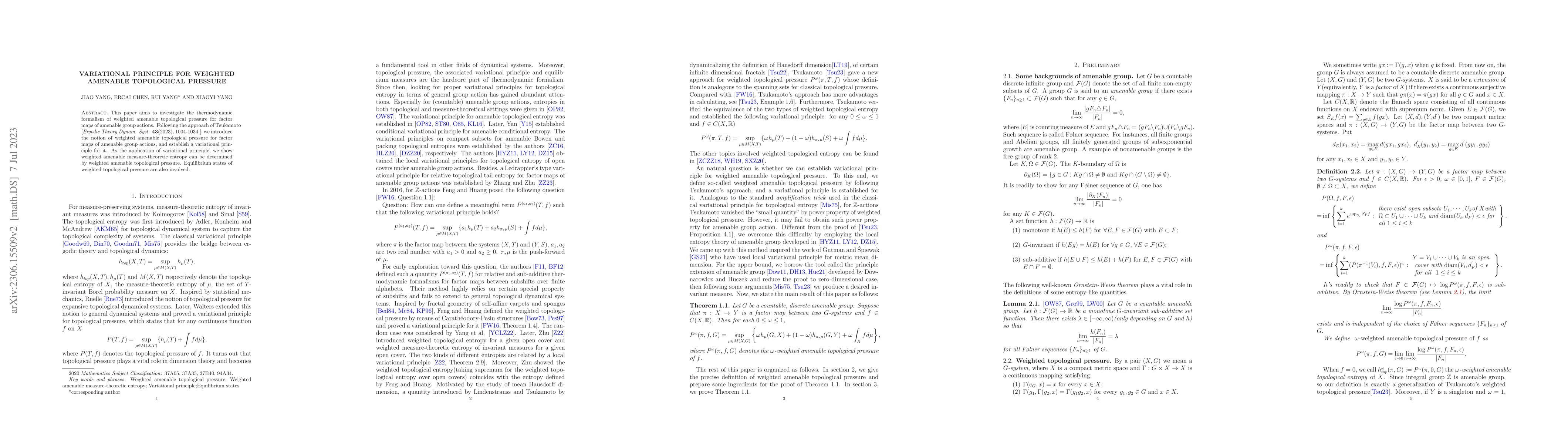 Thumbnail for Variational principle for weighted amenable topological pressure