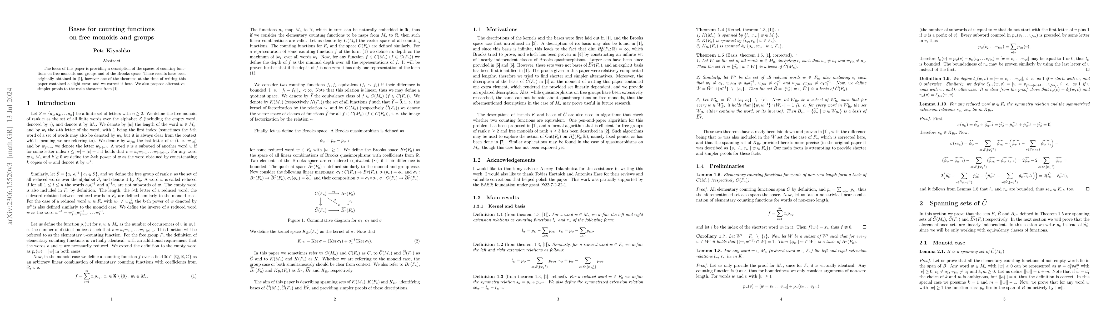 Thumbnail for Bases for counting functions on free monoids and groups