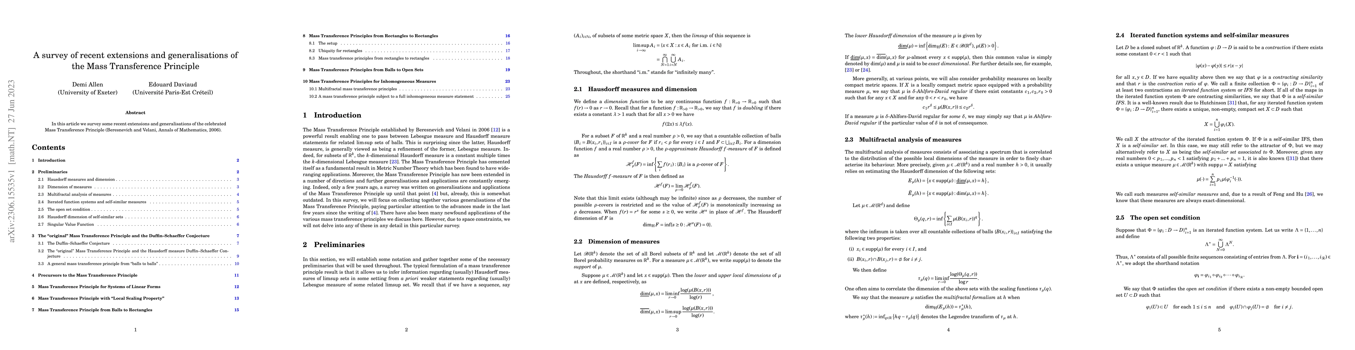 Thumbnail for A survey of recent extensions and generalisations of the Mass
  Transference Principle