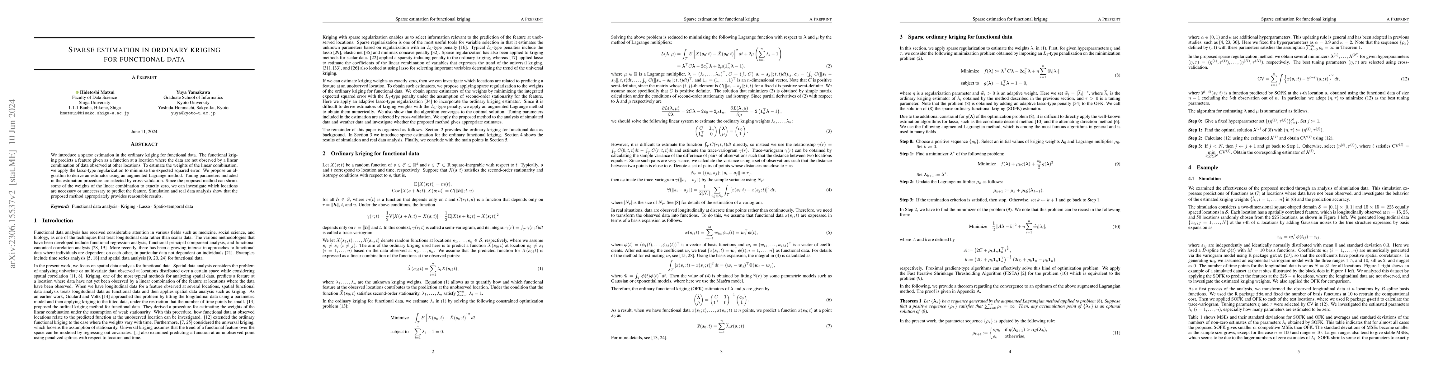 Thumbnail for Sparse estimation in ordinary kriging for functional data