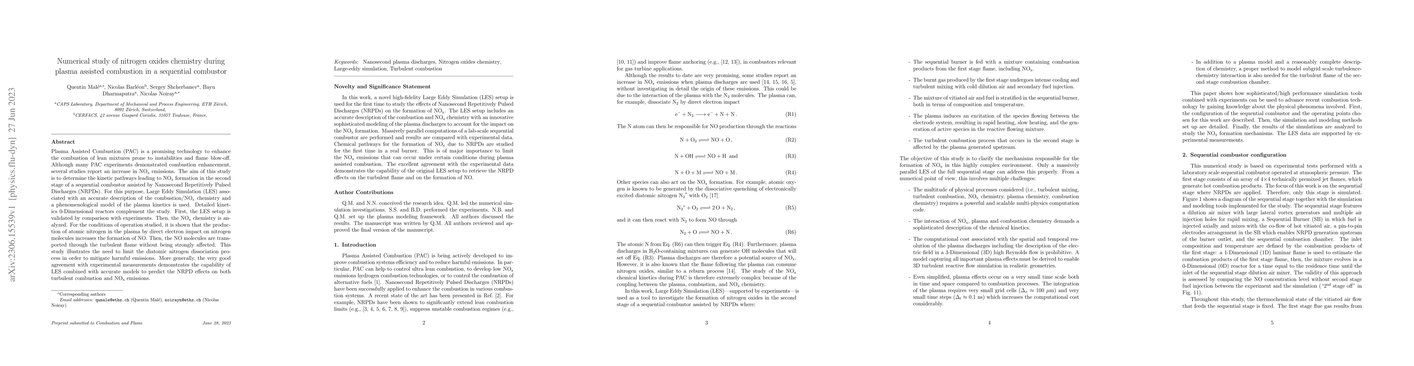 Thumbnail for Numerical study of nitrogen oxides chemistry during plasma assisted
  combustion in a sequential combustor