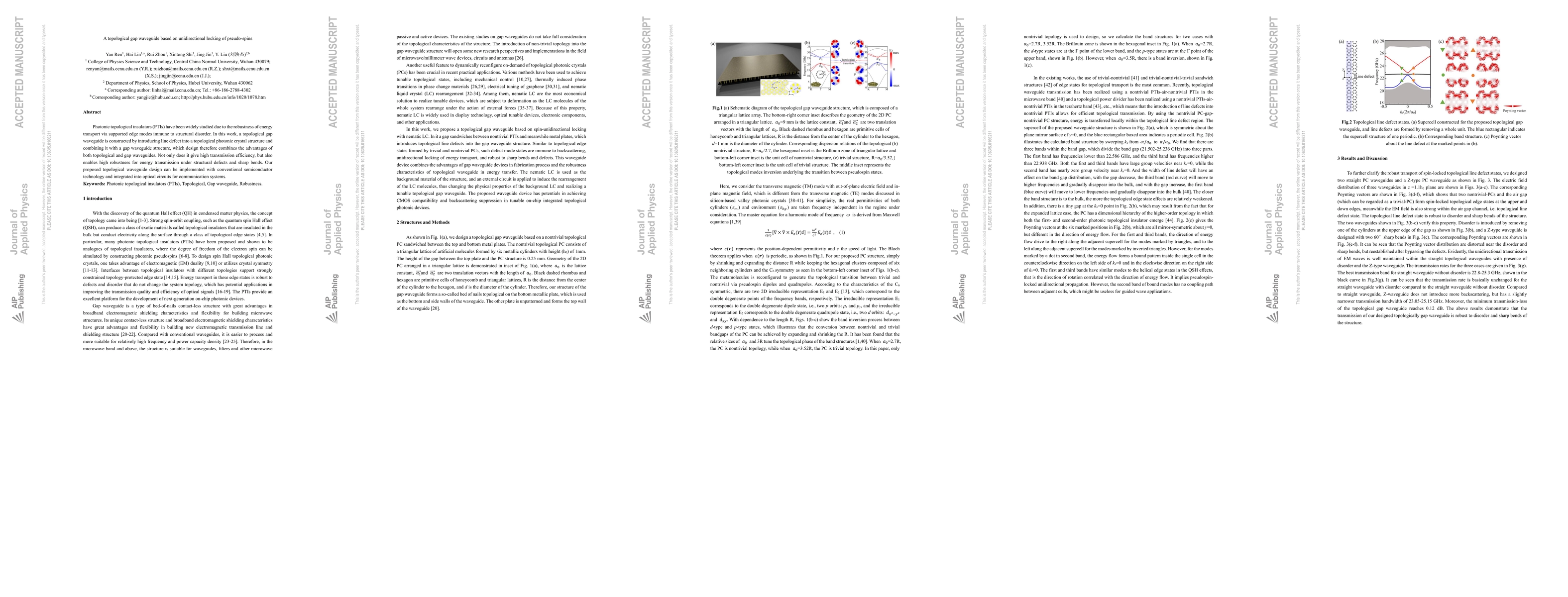 Thumbnail for A topological gap waveguide based on unidirectional locking of
  pseudo-spins