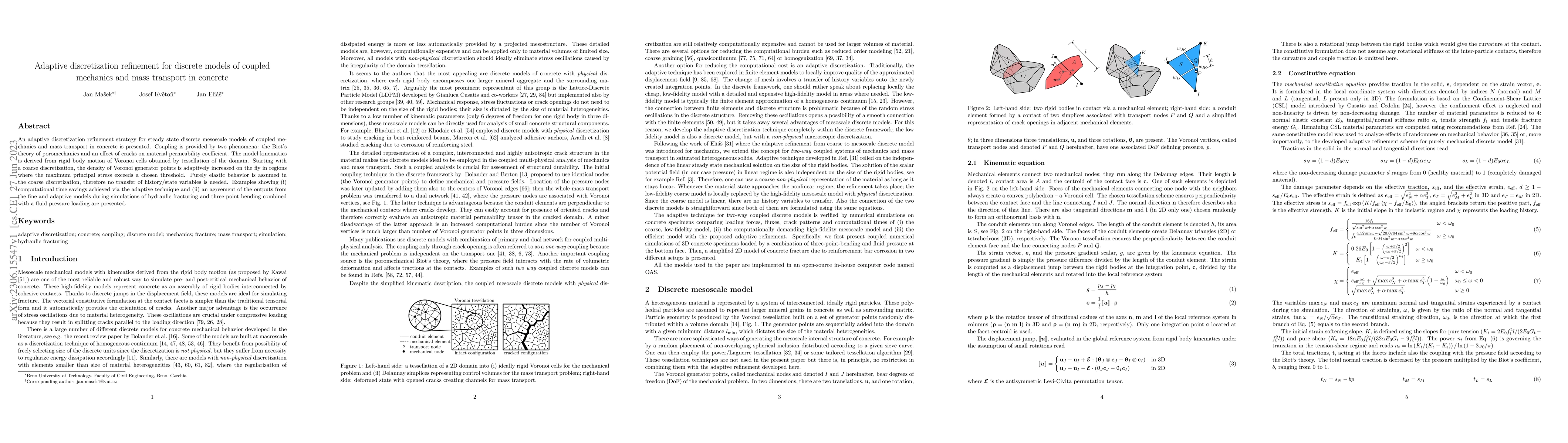 Thumbnail for Adaptive discretization refinement for discrete models of coupled
  mechanics and mass transport in concrete