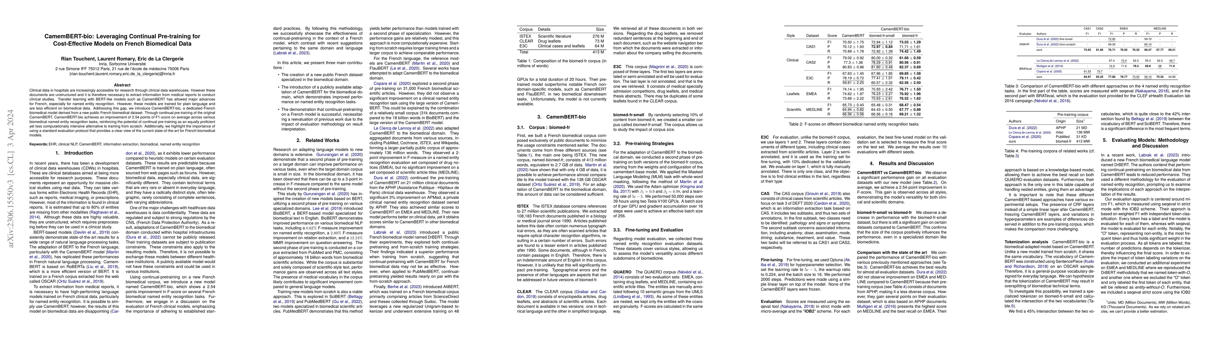 Thumbnail for CamemBERT-bio: Leveraging Continual Pre-training for Cost-Effective
  Models on French Biomedical Data