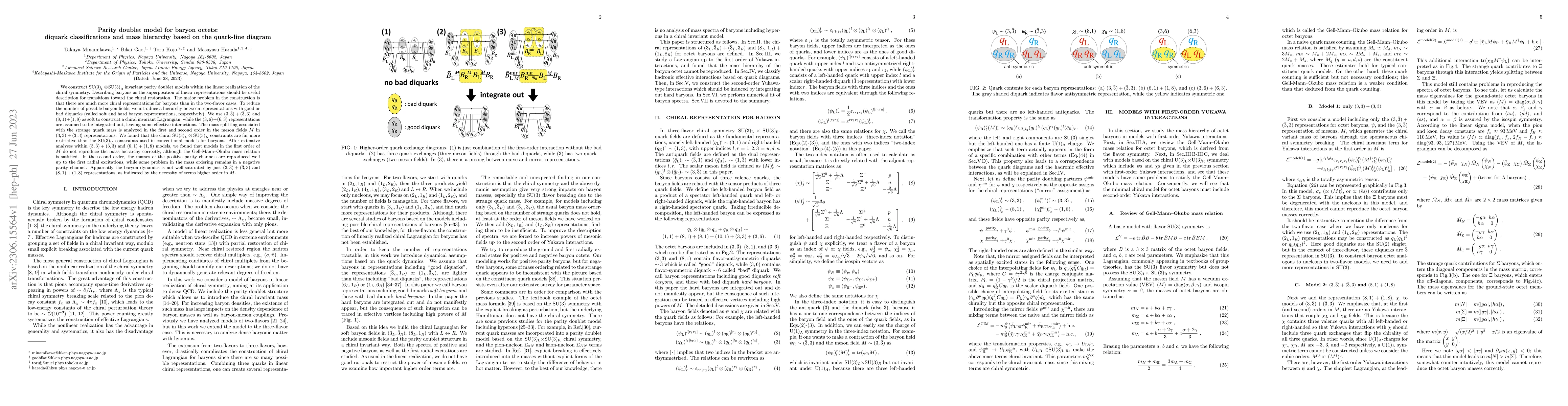 Thumbnail for Parity doublet model for baryon octets: diquark classifications and mass
  hierarchy based on the quark-line diagram