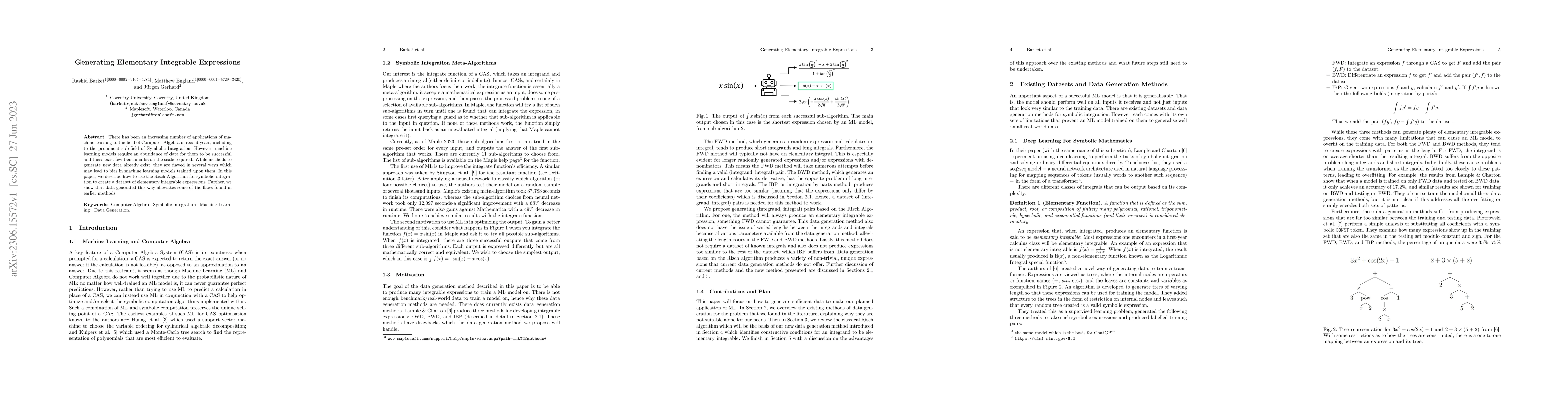 Thumbnail for Generating Elementary Integrable Expressions