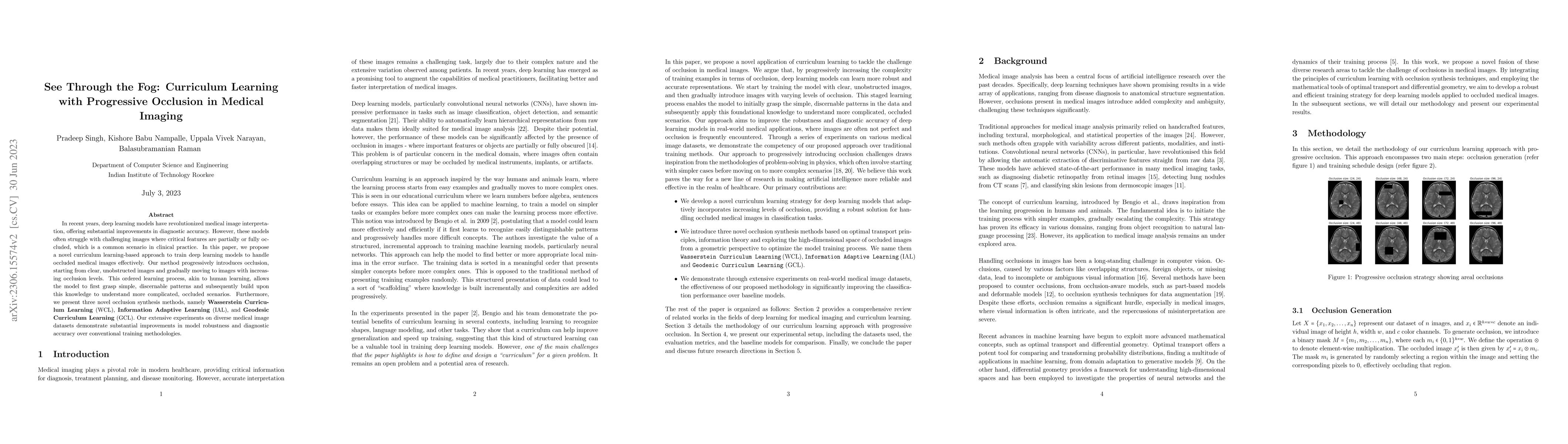 Thumbnail for See Through the Fog: Curriculum Learning with Progressive Occlusion in
  Medical Imaging