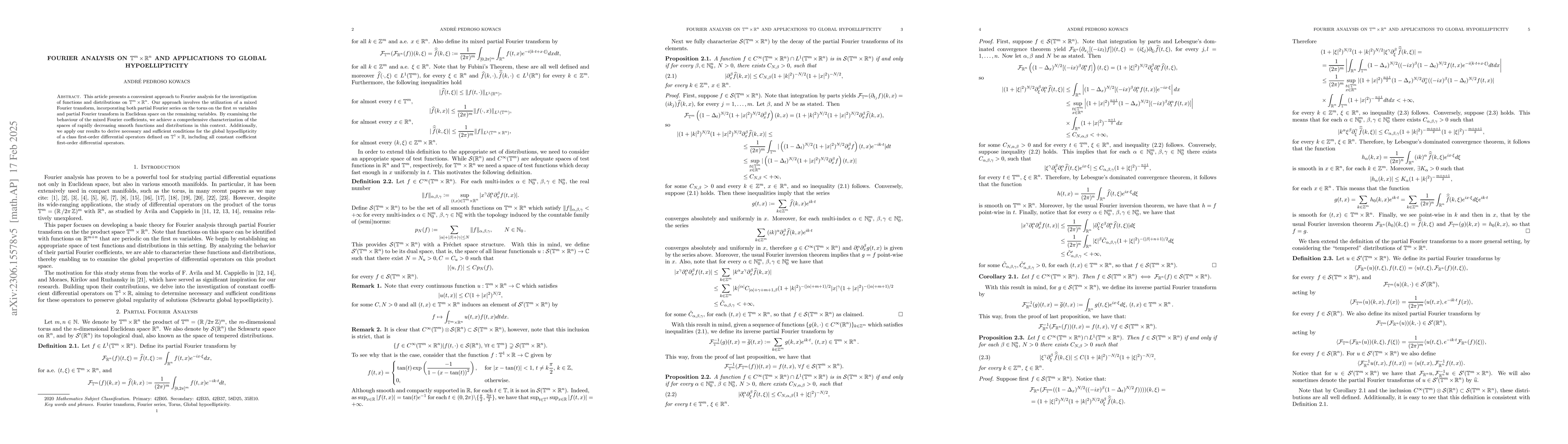 Thumbnail for Fourier Analysis on $\mathbb{T}^m\times\mathbb{R}^n$ and Applications to
  Global Hypoellipticity