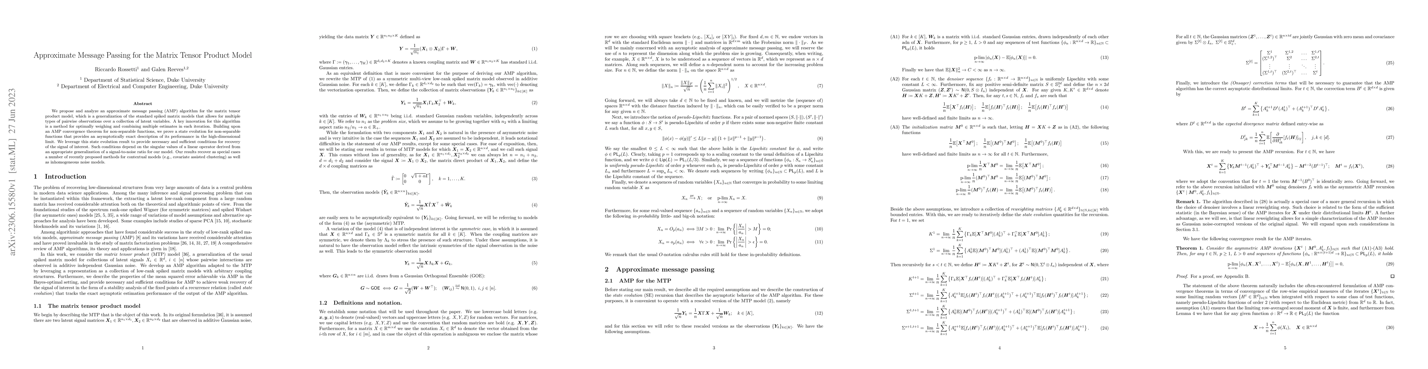 Thumbnail for Approximate Message Passing for the Matrix Tensor Product Model