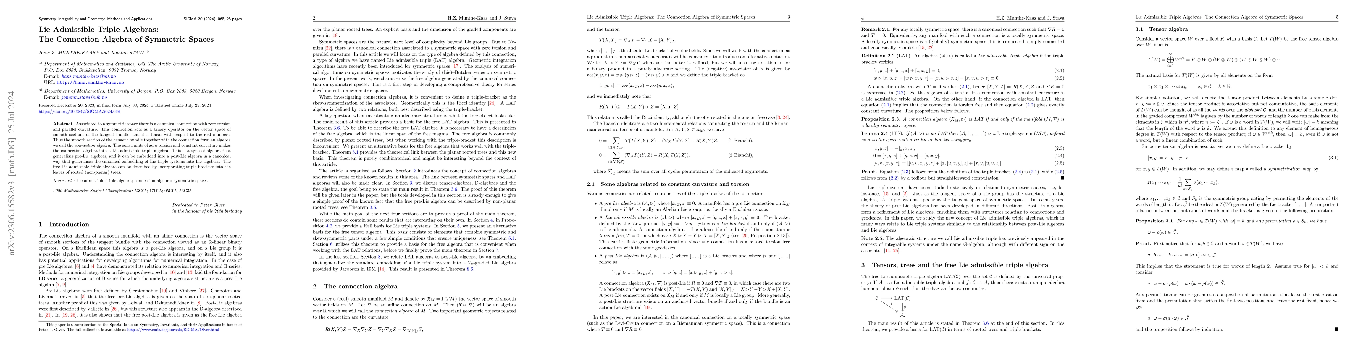 Thumbnail for Lie Admissible Triple Algebras: The Connection Algebra of Symmetric
  Spaces