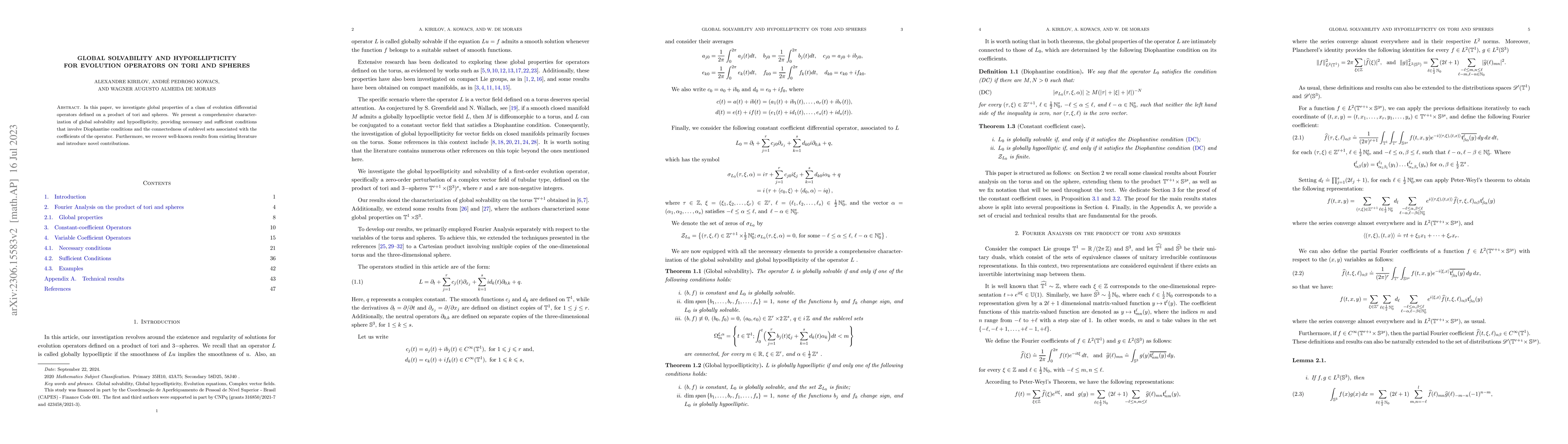 Thumbnail for Global solvability and hypoellipticity for evolution operators on tori
  and spheres