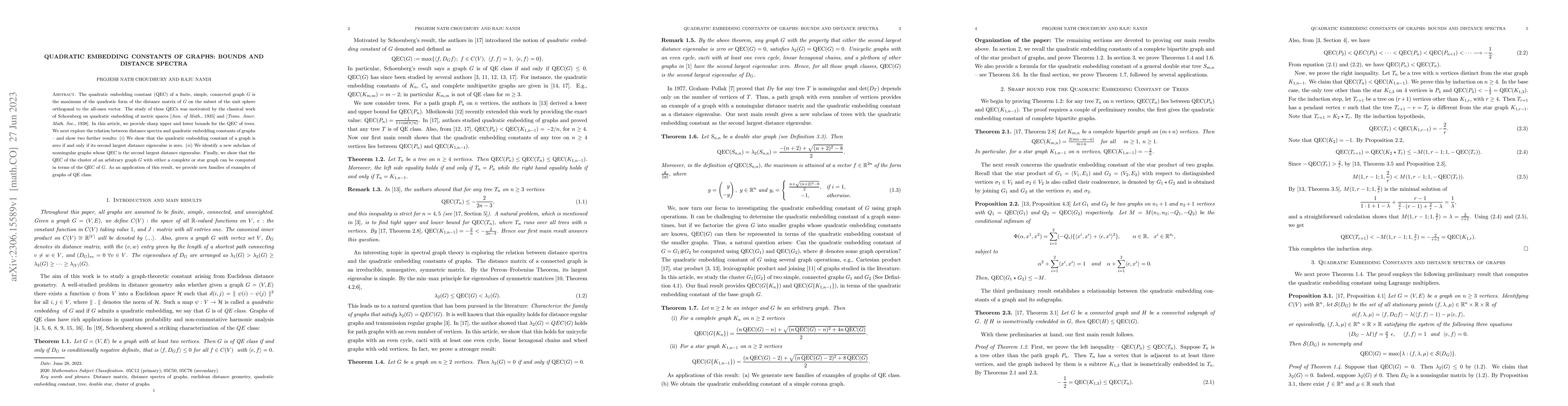 Thumbnail for Quadratic embedding constants of graphs: Bounds and distance spectra