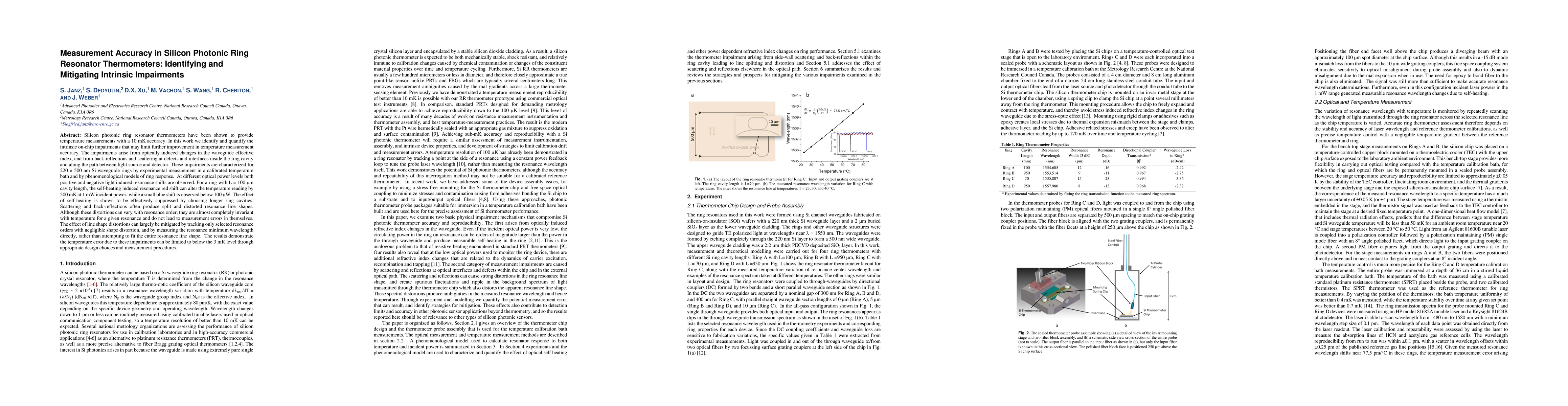 Thumbnail for Measurement Accuracy in Silicon Photonic Ring Resonator Thermometers:
  Identifying and Mitigating Intrinsic Impairments