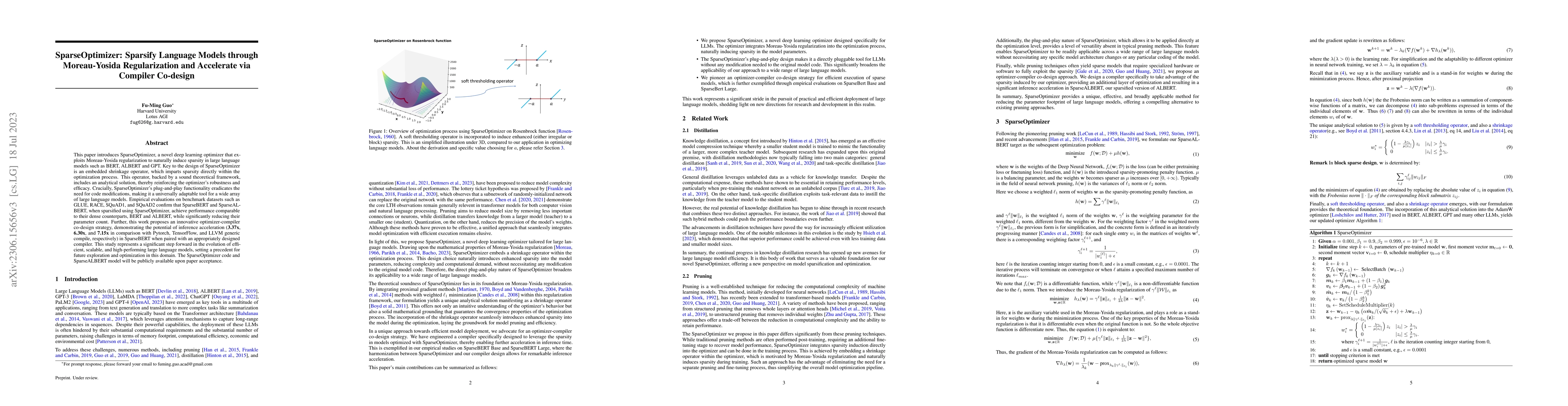 Thumbnail for SparseOptimizer: Sparsify Language Models through Moreau-Yosida
  Regularization and Accelerate via Compiler Co-design