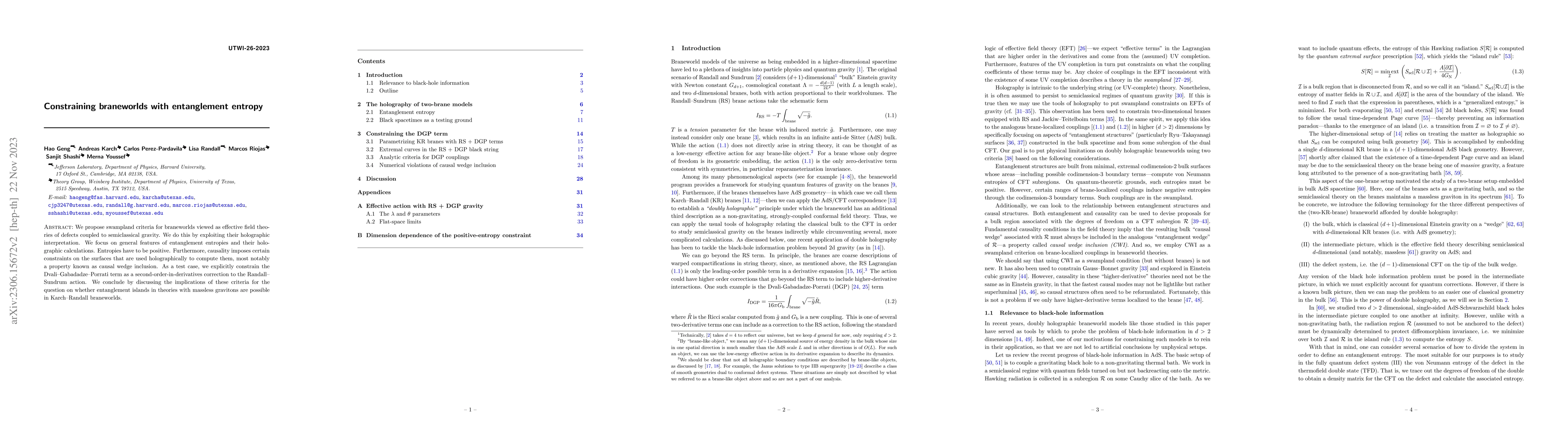 Thumbnail for Constraining braneworlds with entanglement entropy