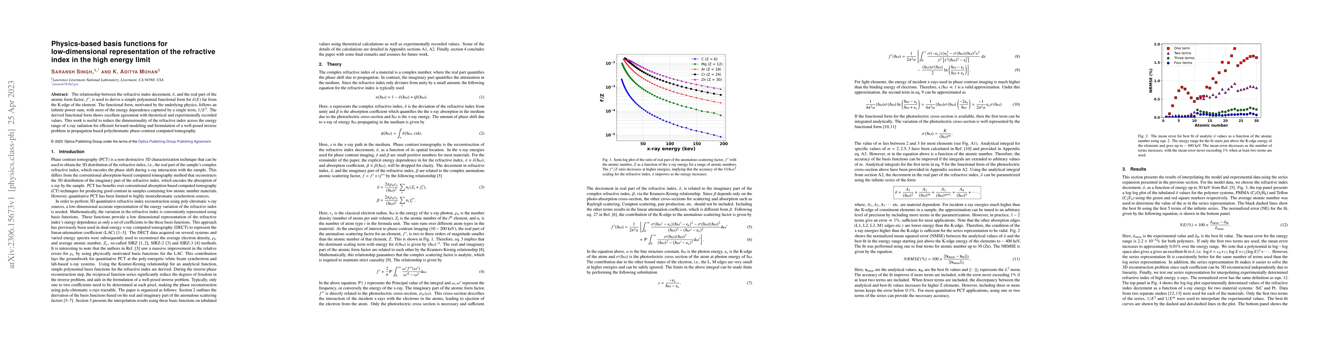 Thumbnail for Physics-based basis functions for low-dimensional representation of the
  refractive index in the high energy limit