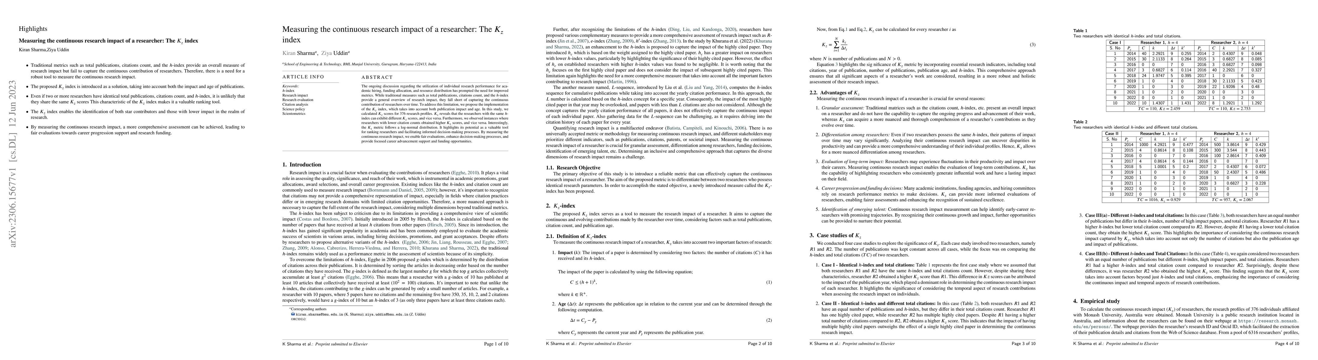 Thumbnail for Measuring the continuous research impact of a researcher: The Kz index