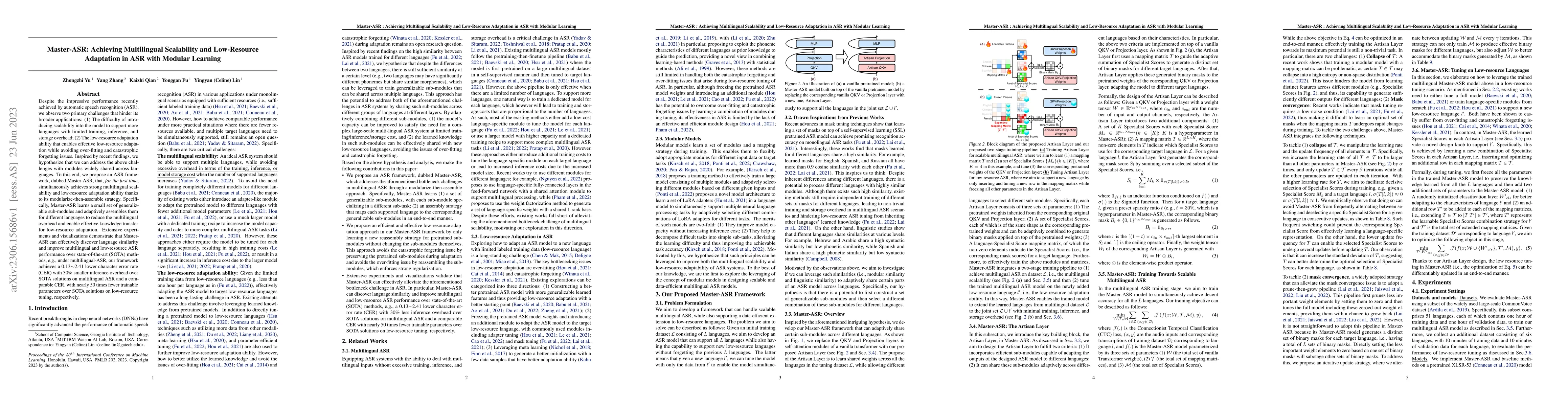 Thumbnail for Master-ASR: Achieving Multilingual Scalability and Low-Resource
  Adaptation in ASR with Modular Learning