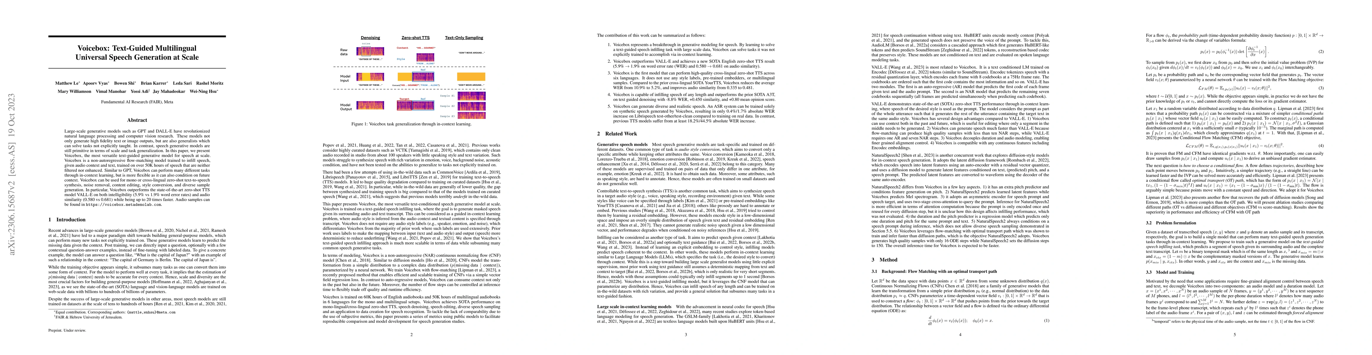 Thumbnail for Voicebox: Text-Guided Multilingual Universal Speech Generation at Scale