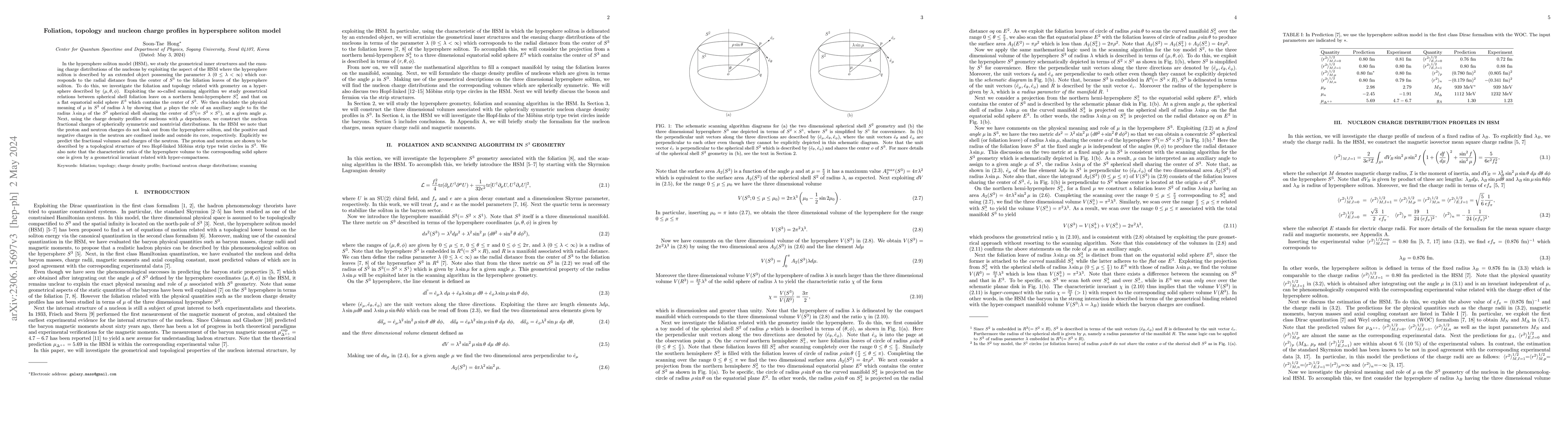 Thumbnail for Foliation, topology and nucleon charge profiles in hypersphere soliton
  model