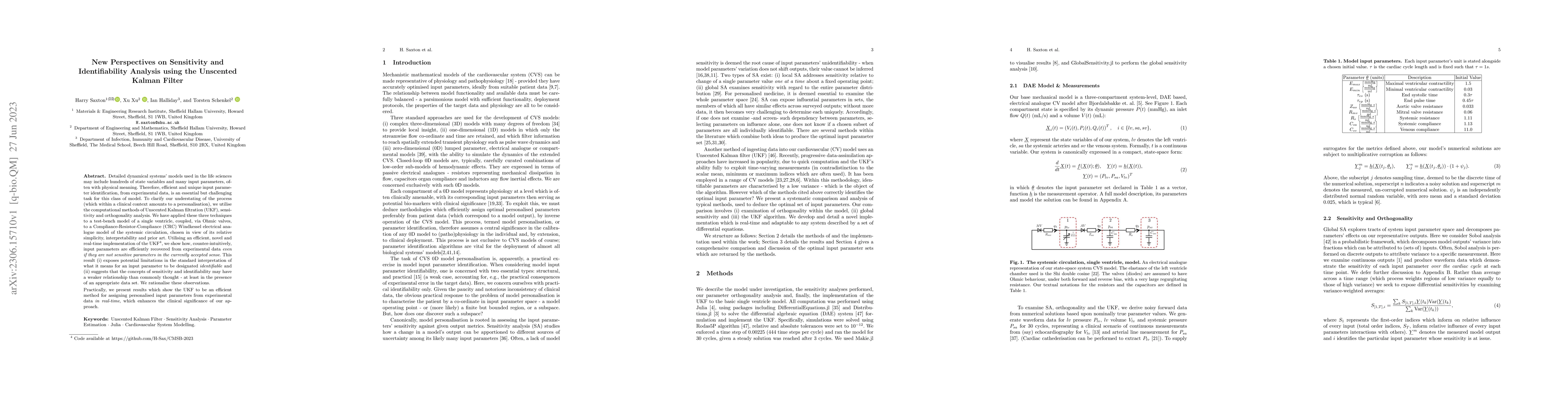 Thumbnail for New Perspectives on Sensitivity and Identifiability Analysis using the
  Unscented Kalman Filter