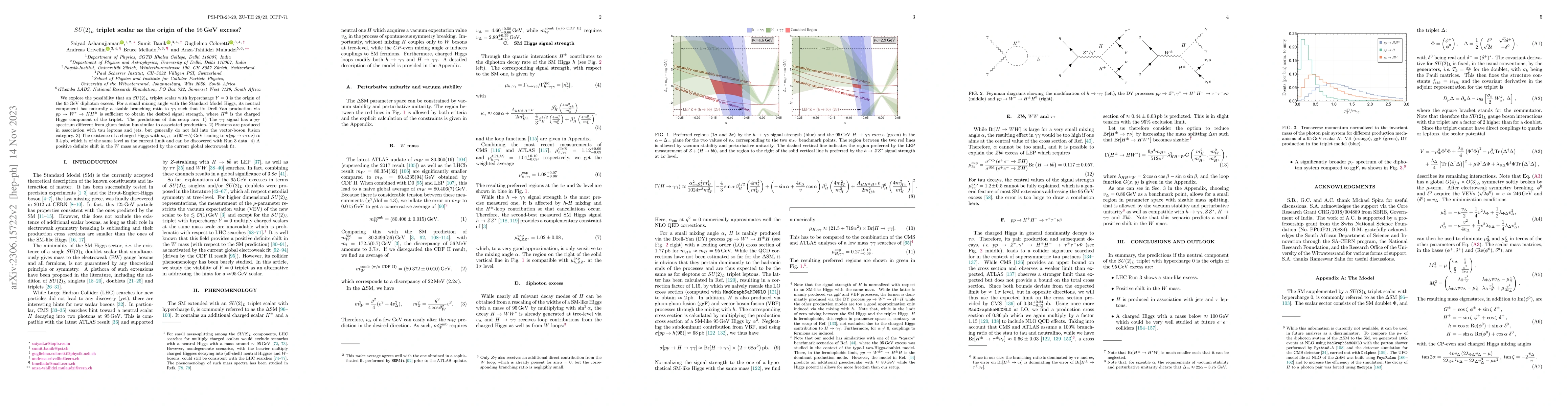 Thumbnail for $SU(2)_L$ triplet scalar as the origin of the 95 GeV excess?