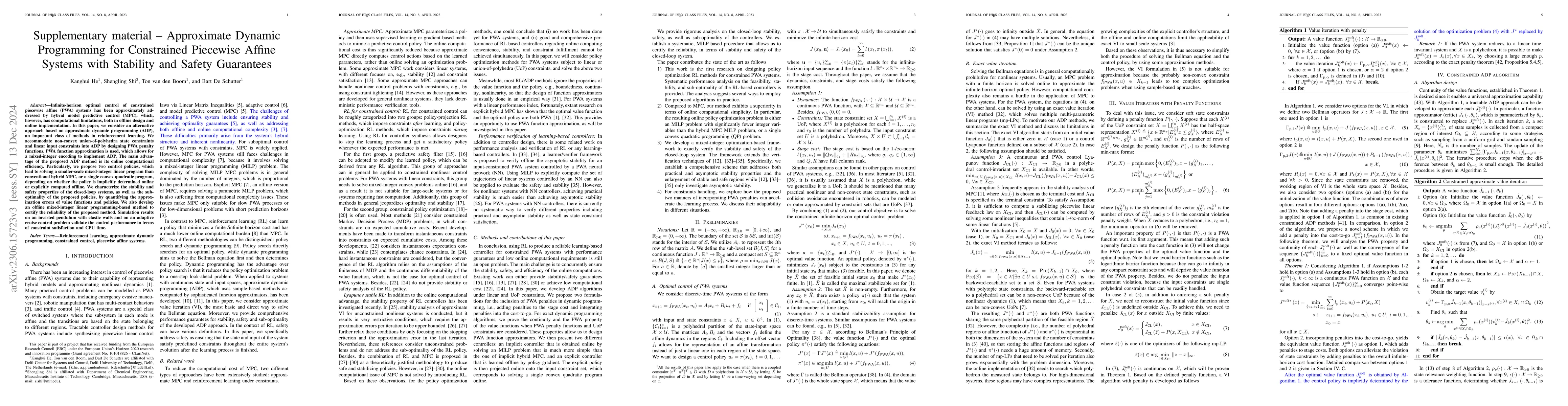 Thumbnail for Approximate Dynamic Programming for Constrained Piecewise Affine Systems
  with Stability and Safety Guarantees