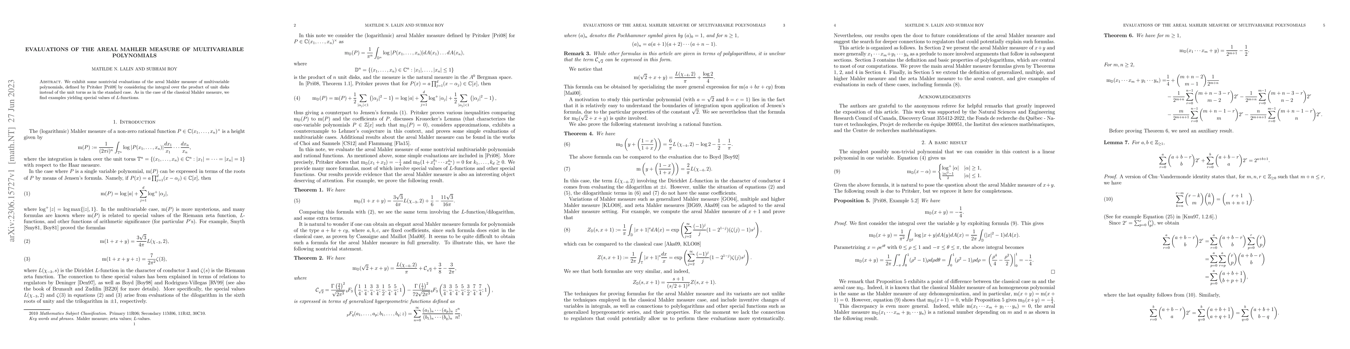 Thumbnail for Evaluations of the areal Mahler measure of multivariable polynomials