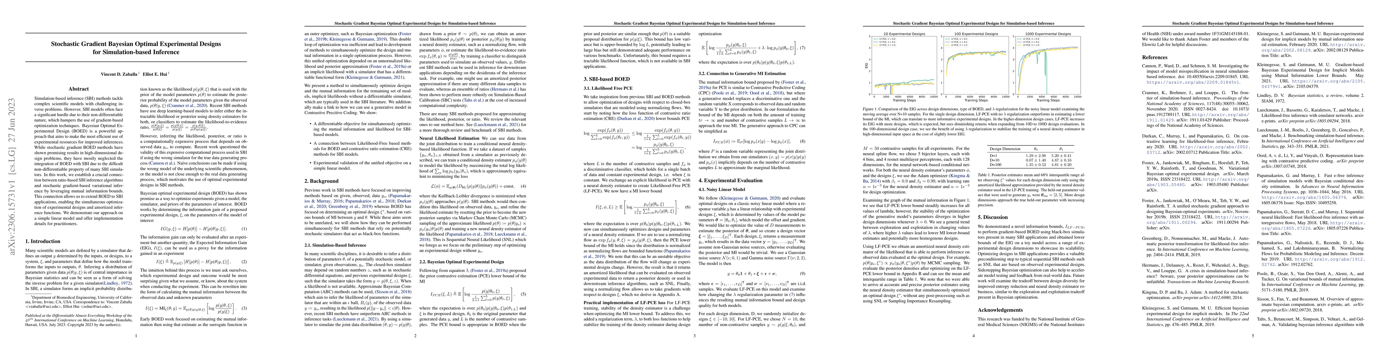 Thumbnail for Stochastic Gradient Bayesian Optimal Experimental Designs for
  Simulation-based Inference