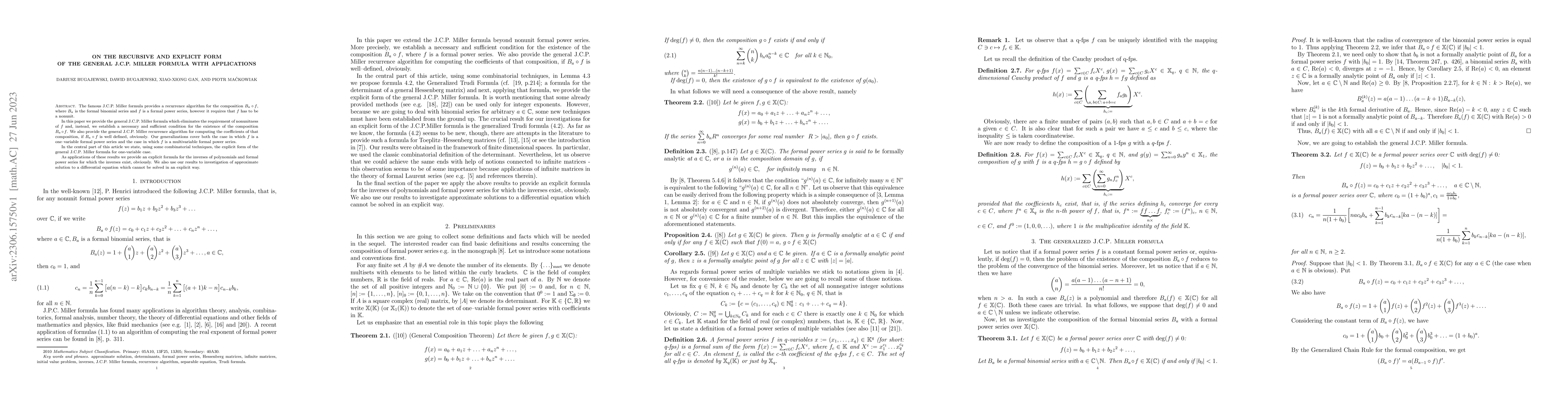 Thumbnail for On the recursive and explicit form of the general J.C.P. Miller formula
  with applications