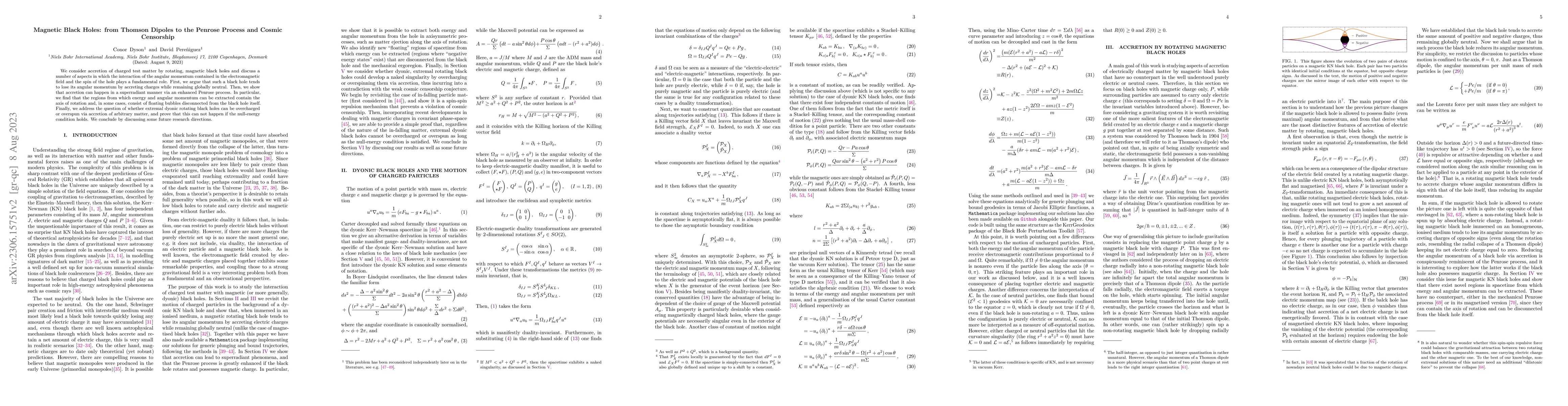 Thumbnail for Magnetic Black Holes: from Thomson Dipoles to the Penrose Process and
  Cosmic Censorship