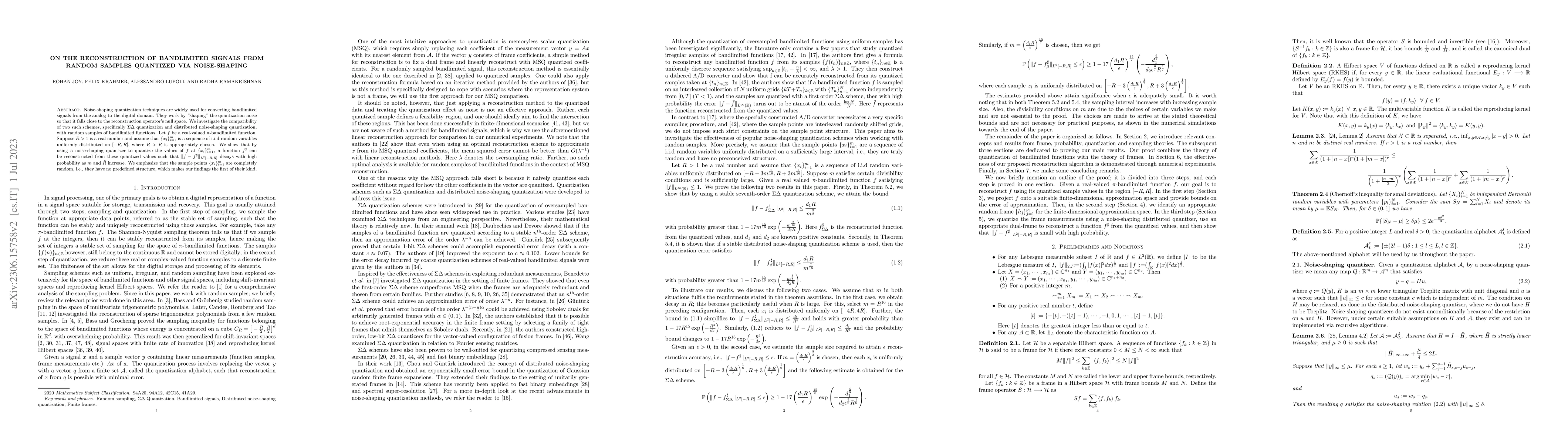 Thumbnail for On the reconstruction of bandlimited signals from random samples
  quantized via noise-shaping