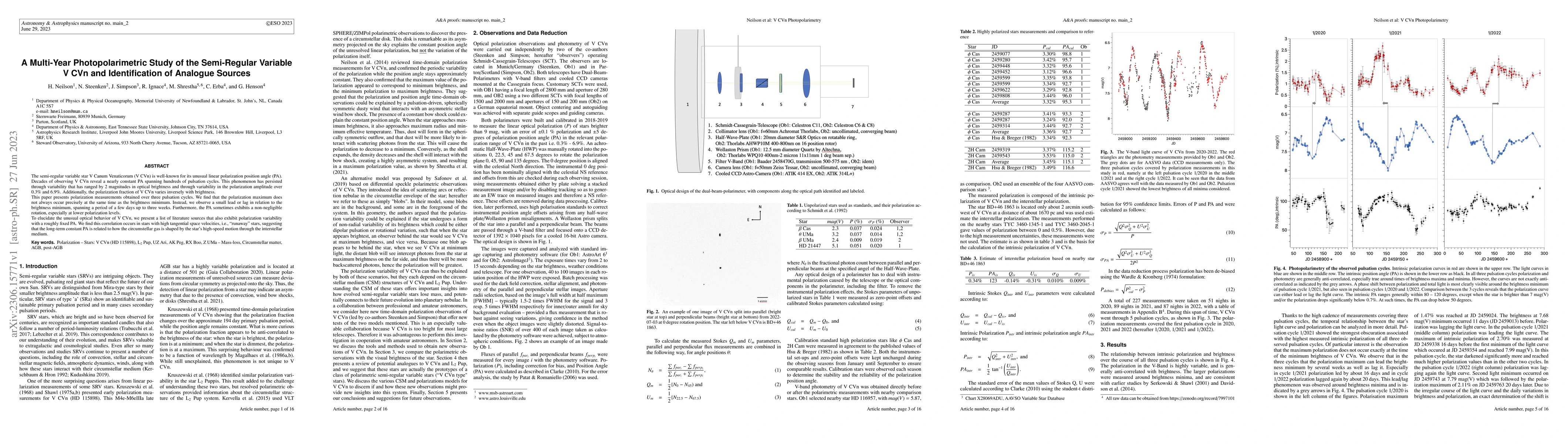 Thumbnail for A Multi-Year Photopolarimetric Study of the Semi-Regular Variable V CVn
  and Identification of Analogue Sources